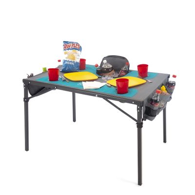 Creative Outdoors Folding Table with Built-in Cooler - Outdoor Portable Camping Table with 4 Cup Holders and Durable Steel Frame - Quality Material (Teal/Gray)