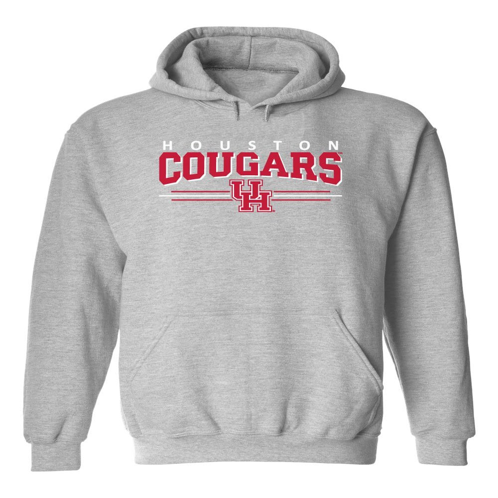 CornBorn Houston Cougars Hoodie Mens - Hooded Fleece Cougars 3-Stripe UH Logo - Gray - 3X