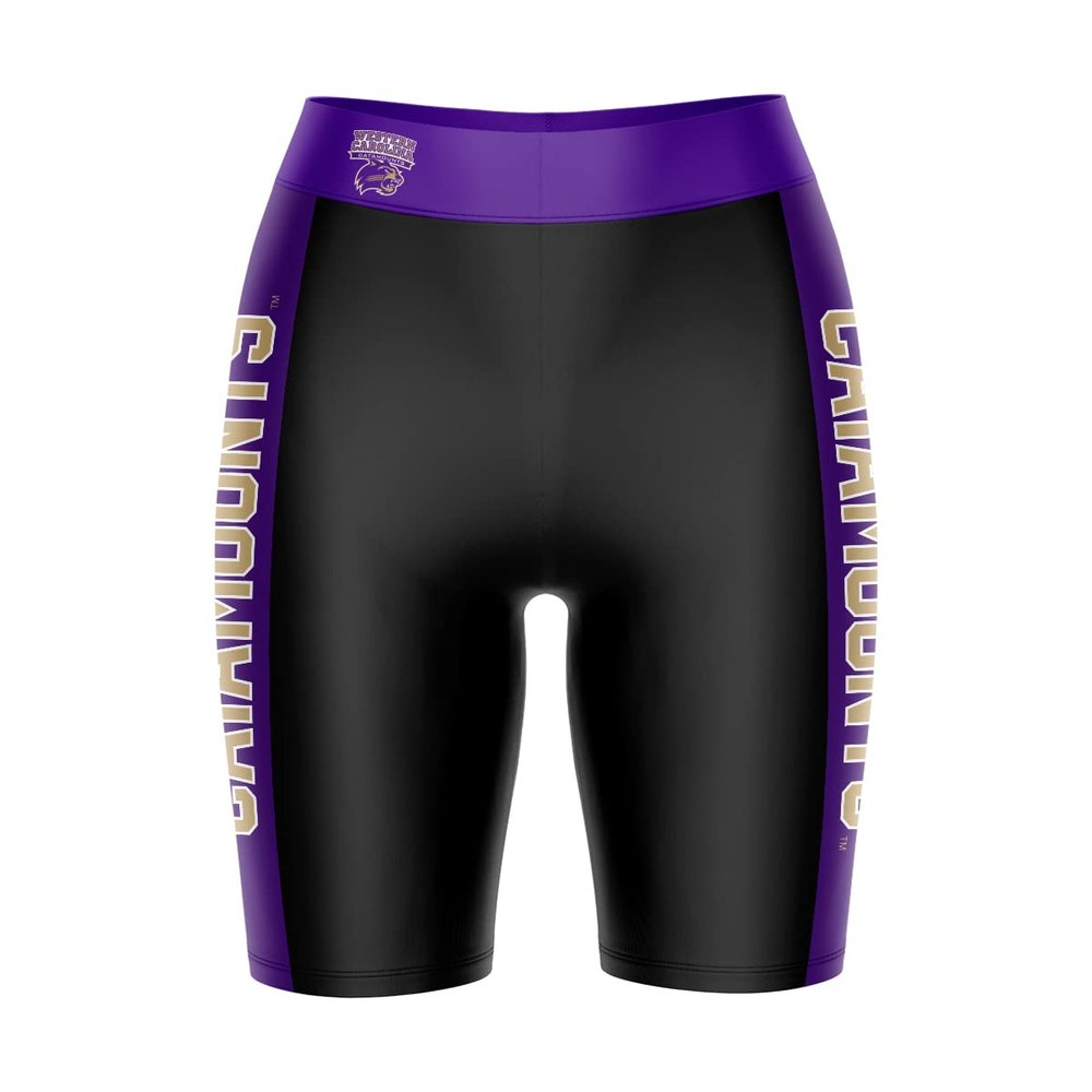 Vive La Fete Western Carolina Catamounts Game Day Logo Black & Purple Women's Biker Short 9" Inseam