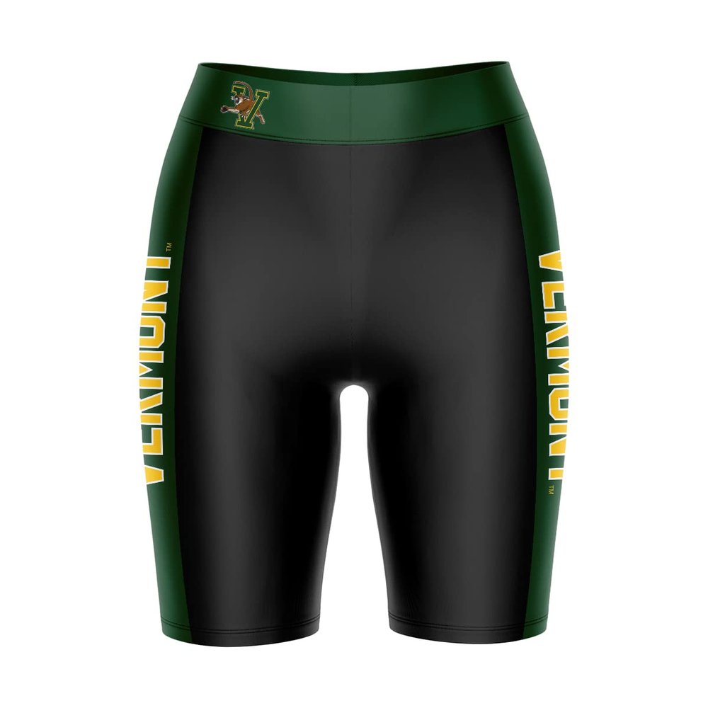 Vive La Fete Vermont Catamounts Game Day Logo Black & Green Women's Biker Short 9" Inseam
