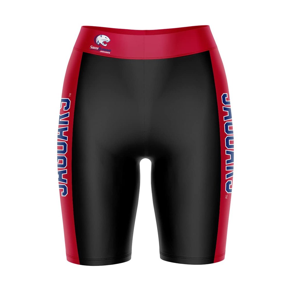Vive La Fete South Alabama Jaguars Game Day Logo Black & Red Women's Biker Short 9" Inseam