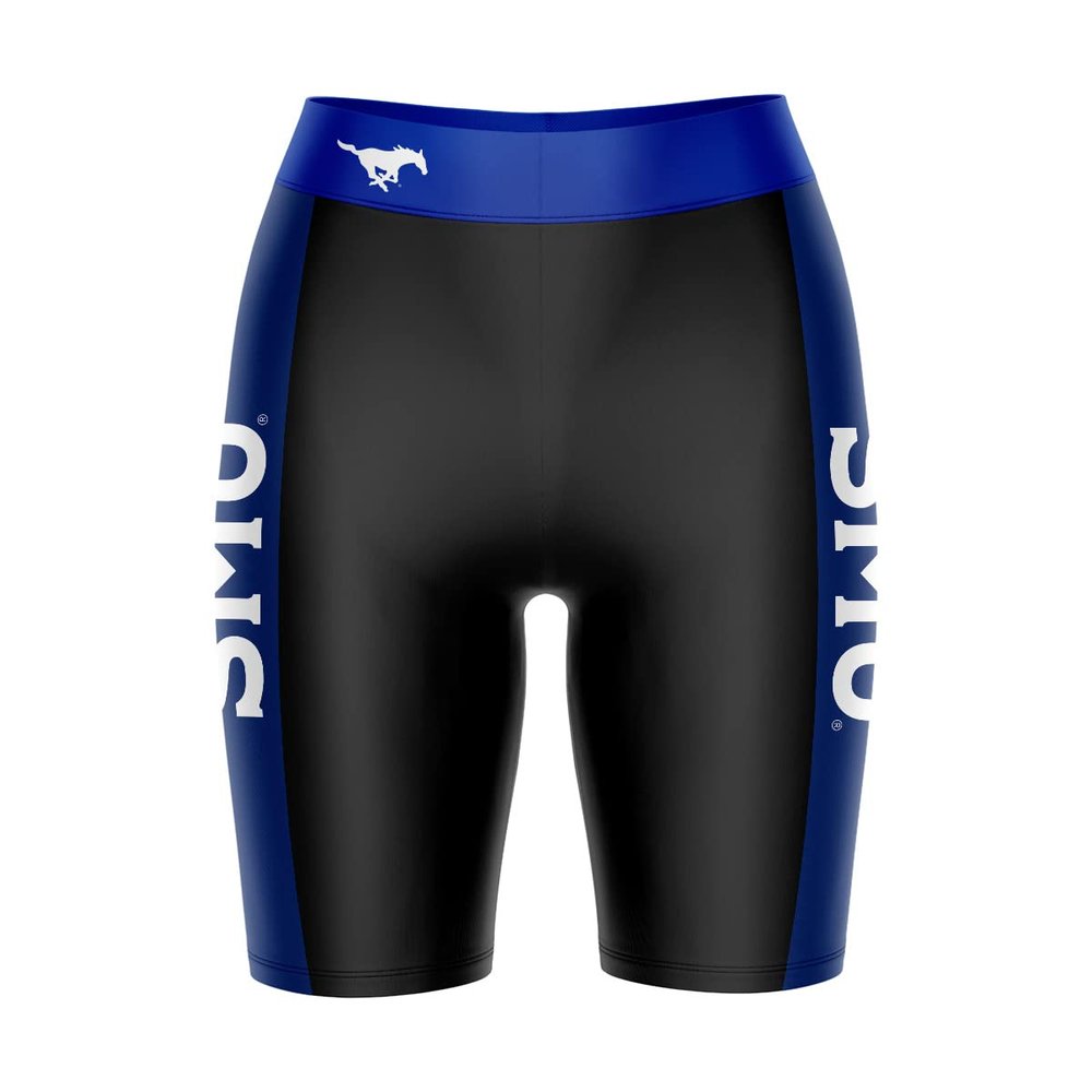Vive La Fete SMU Mustangs Game Day Logo Black & Blue Women's Biker Short 9" Inseam