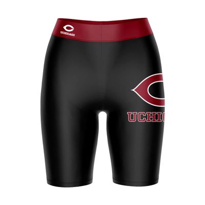 Vive La Fete University of Chicago Maroons Game Day Logo Black & Brown Women's Biker Short 9" Inseam