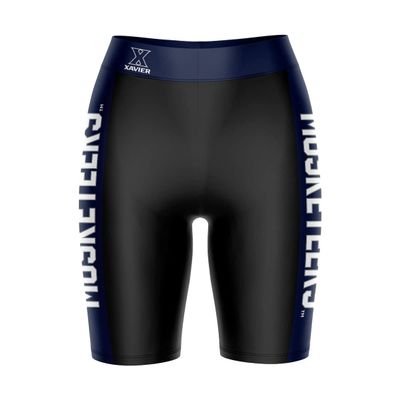 Vive La Fete Xavier University Muskateers Game Day Logo Black & Blue Women's Biker Short 9" Inseam
