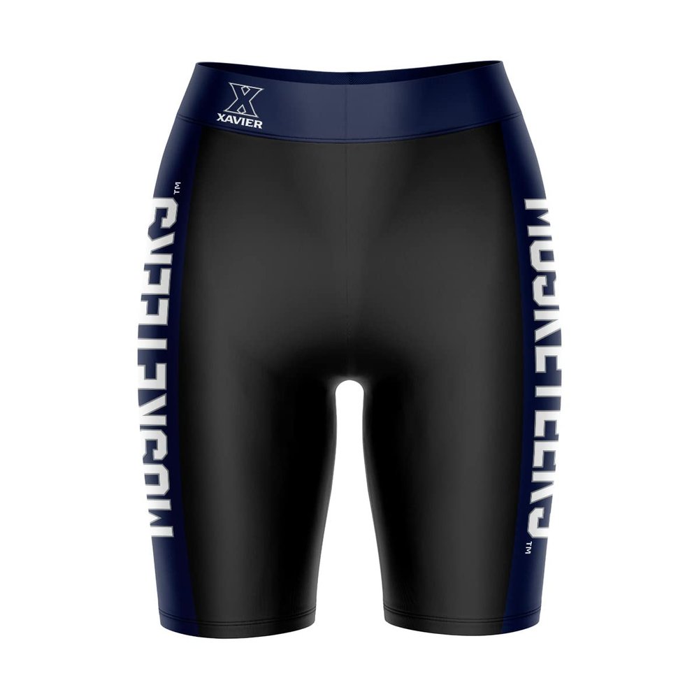 Vive La Fete Xavier University Muskateers Game Day Logo Black & Blue Women's Biker Short 9" Inseam