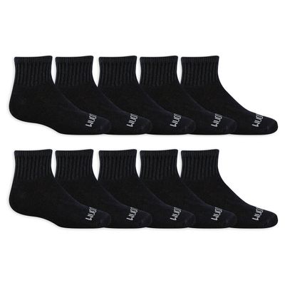 Fruit of the Loom boys 10 Pair Pack Dual Defense Cushioned Comfort Socks, Black, 9-2.5 US