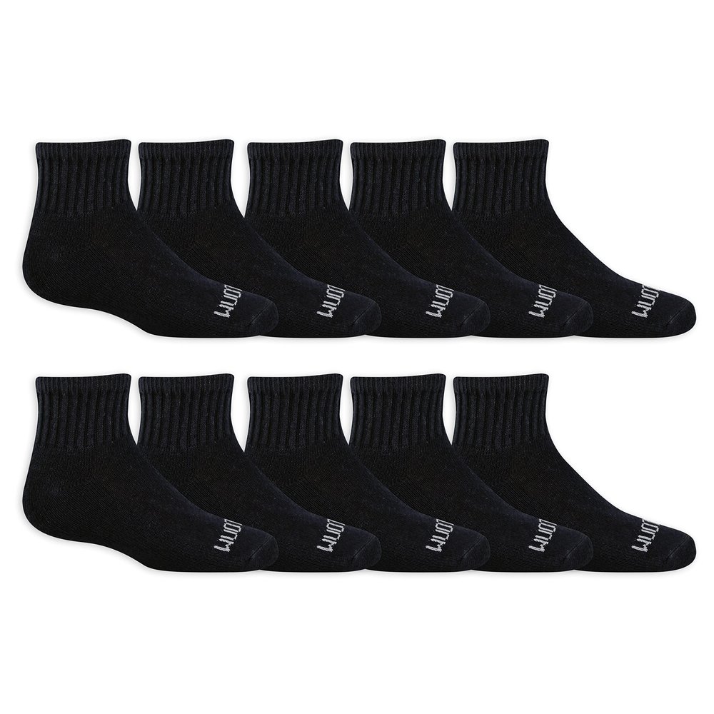 Fruit of the Loom boys 10 Pair Pack Dual Defense Cushioned Comfort Socks, Black, 9-2.5 US