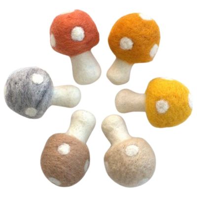 Felted Wool Mushrooms by Matthew and Mae- Approx 2.5"x1.5"- 100% Wool- Spring Craft Shapes, Woodland Tiered Tray, Fall Fairy Garden Bowl Filler, Handmade Gift (Neutral Colors)