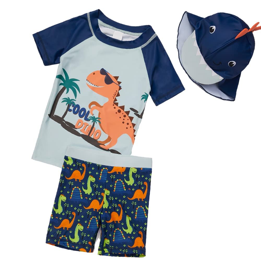 Baby Toddler Boys Two Pieces Swimsuit Set Boys Bathing Suit Rash Guards with Hat UPF 50+ FBA (Vacation Dinosaur, 6-9 Months)