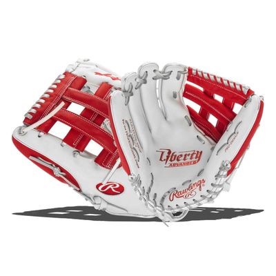 Rawlings | LIERTY ADVANCED Color Series Fastpitch Softball Glove | Left Hand Throw | 12.75' Pro H-Web | White/Scarlet/Platinum