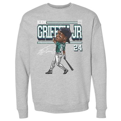 500 LEVEL Ken Griffey Jr. Sweatshirt (Crew Sweatshirt, XX-Large, Heather Gray) - Ken Griffey Jr. Seattle Derby Cartoon WHT