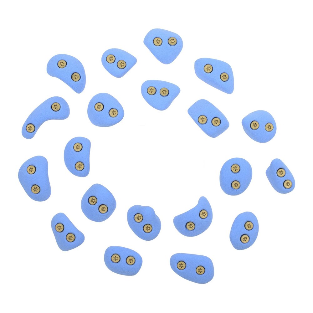 Atomik Rock Climbing Holds Set of 20 Screw-On Classic Footholds Set 2 in Blue