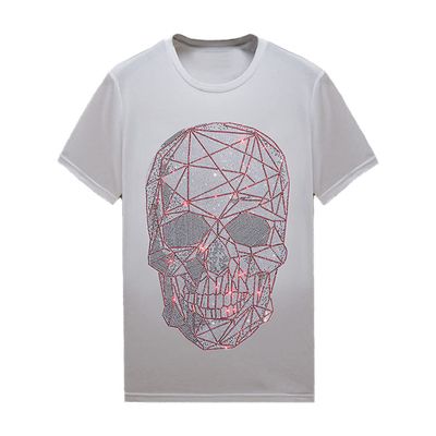 HZCX FASHION Mens Womens Sparkly T Shirt Rhinestone Short Sleeve Rock Festival Bling Gemstone Tshirt Cotton Graphic Tees(Skull White,M)