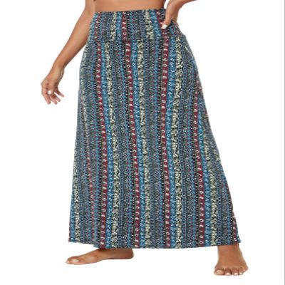 Urban CoCo Women's Stylish Spandex Comfy Fold-Over Flare Long Maxi Skirt (L, 17)