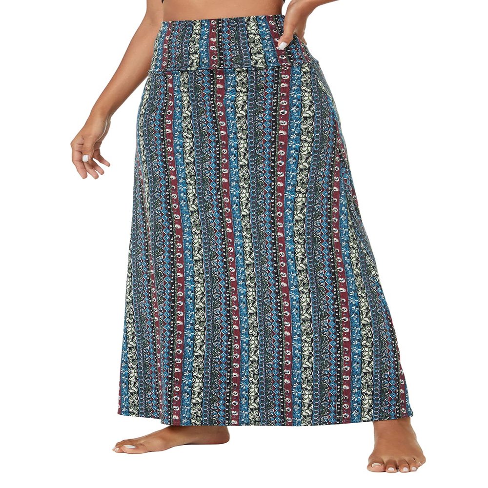 Urban CoCo Women's Stylish Spandex Comfy Fold-Over Flare Long Maxi Skirt (L, 17)
