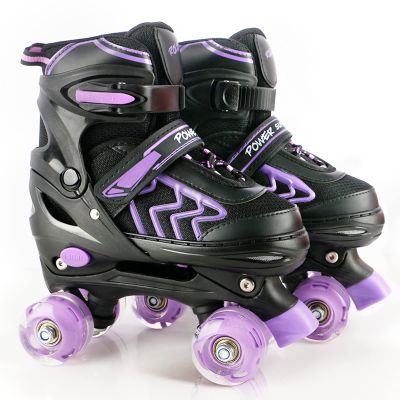 Kids Roller Skates for Girls Ages 6-12, Black&Purple 4 Sizes Adjustable Boys Roller Skates with Light up Wheels Size L