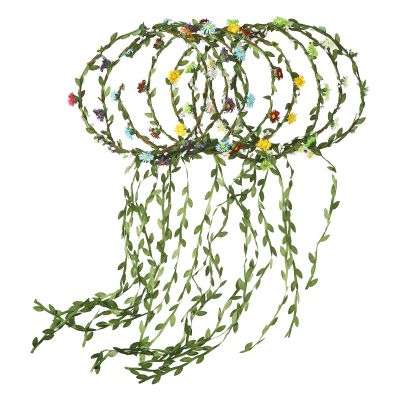 AWAYTR Bohemia Flower Crown Headband - Women Girl Fashion Green Leaves Ribbon Garland Floral Headpiece For Wedding Party Photography (C-Mixed Color-9Pcs)