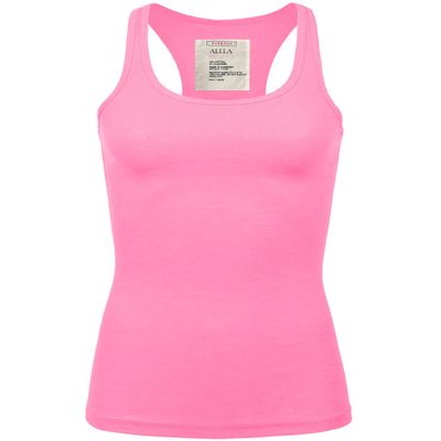 ALLLA Tank Top for Women Basic Ribbed Racerback Undershirts (S-3X) NEON Pink-XL