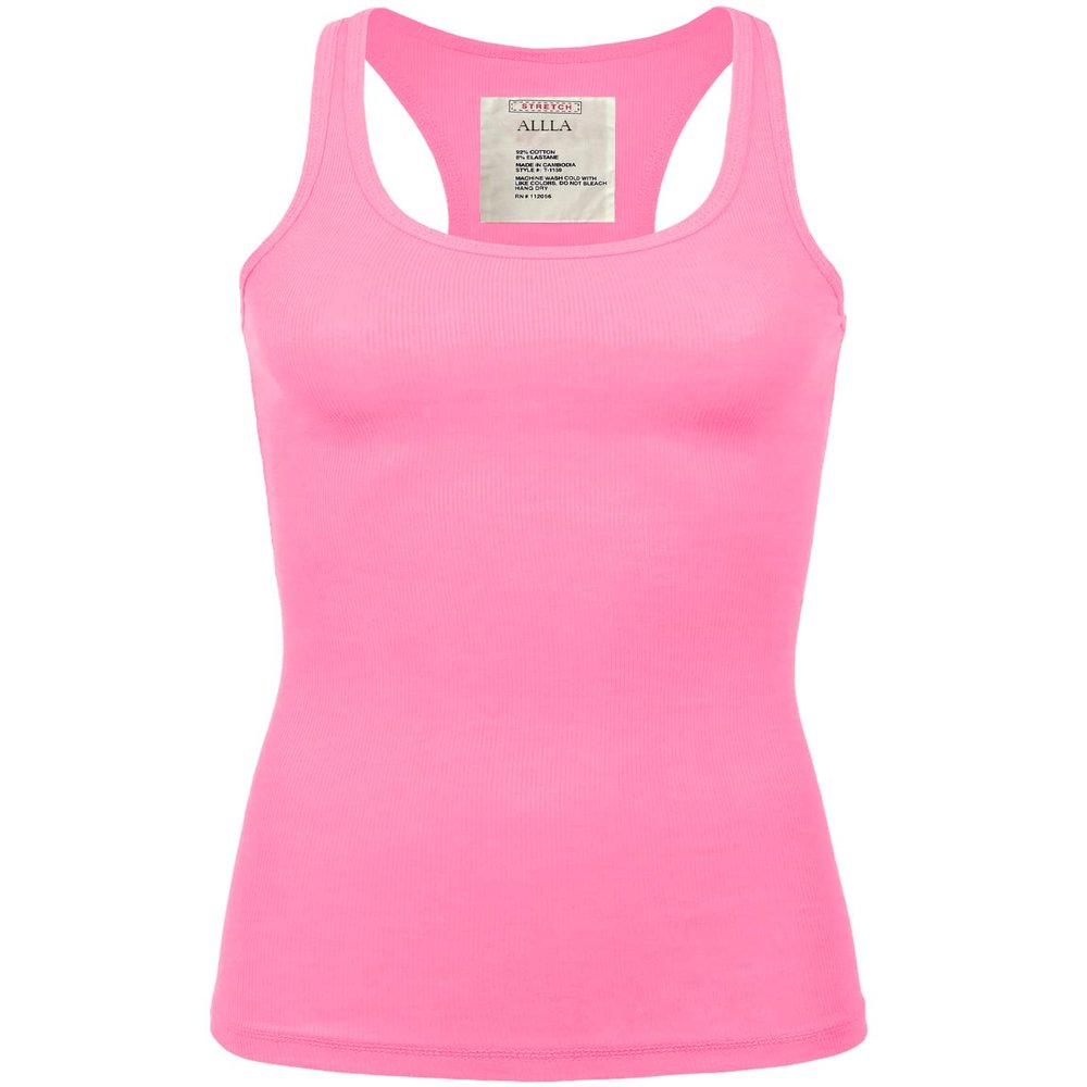 ALLLA Tank Top for Women Basic Ribbed Racerback Undershirts (S-3X) NEON Pink-XL