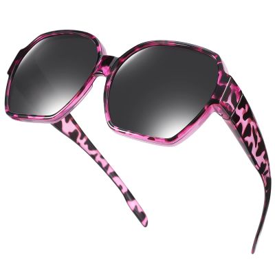 Br'Guras Polarized Oversized Fit Over Glasses Sunglasses for Women and Men Wear Over Glasses(Purple Leopard-Black/Non-mirrored-A10)