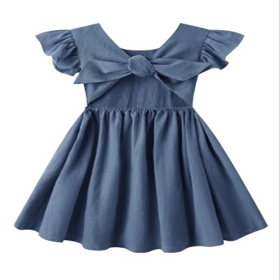 Dutebare Toddler Girls Dress Cotton Linen Ruffle Halter Sleeveless Kids Casual Summer Beach Party Dresses Navy Blue 130