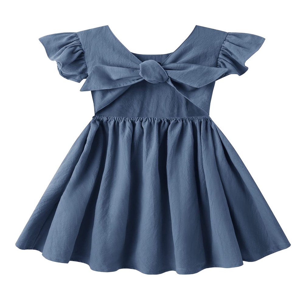 Dutebare Toddler Girls Dress Cotton Linen Ruffle Halter Sleeveless Kids Casual Summer Beach Party Dresses Navy Blue 130