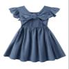 Dutebare Toddler Girls Dress Cotton Linen Ruffle Halter Sleeveless Kids Casual Summer Beach Party Dresses Navy Blue 130 view 1