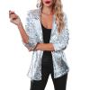 Tsnbre Women Sequin Blazer Long Sleeve Lapel Open Front Jacket Sparkle Glitter Cardigan Coat (Silver, XS) view 1