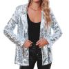 Tsnbre Women Sequin Blazer Long Sleeve Lapel Open Front Jacket Sparkle Glitter Cardigan Coat (Silver, XS) view 2