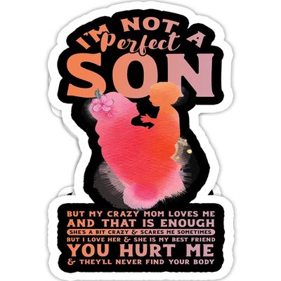 eden tee I'm Not A Perfect Son But My Crazy Mom Loves Me from Mom- 4x3 Vinyl Stickers, Laptop Decal, Water Bottle Sticker (Set of 3)
