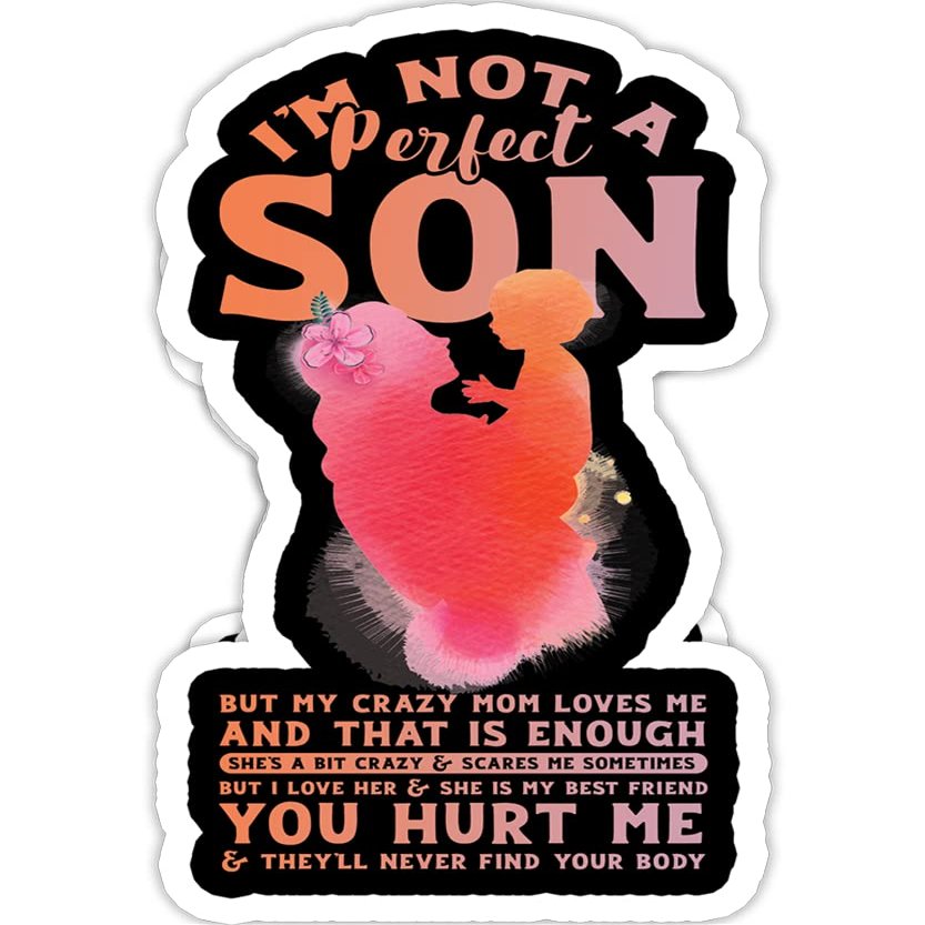 eden tee I'm Not A Perfect Son But My Crazy Mom Loves Me from Mom- 4x3 Vinyl Stickers, Laptop Decal, Water Bottle Sticker (Set of 3)