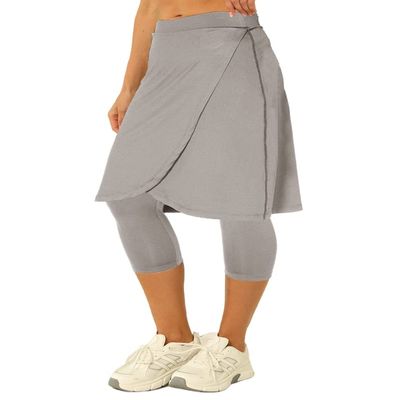 Aurgelmir Knee Length Womens Golf Tennis Skirts with Capri Legging Athletic Running Outdoor Workout Skorts with Pocket Grey