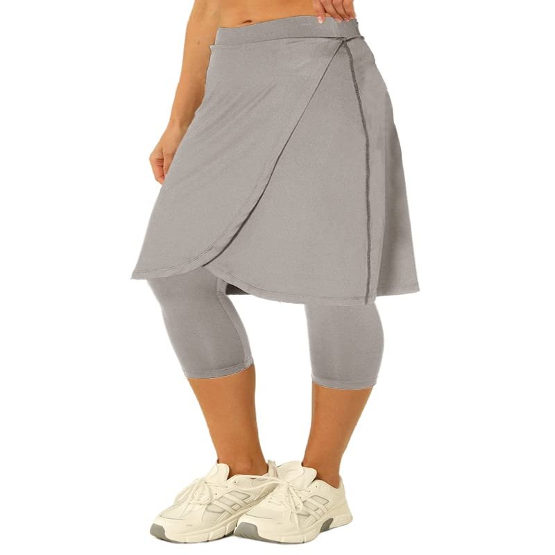 Aurgelmir Knee Length Womens Golf Tennis Skirts with Capri Legging Athletic Running Outdoor Workout Skorts with Pocket Grey