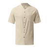 Mens Short Sleeve Button Down Shirts Cotton Linen Summer Regular Fit Loose Work Shirt Casual Cuban Beach Top with Pocket Beige view 2