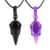 VIKCAUX 2 Pieces Crystal Necklaces for Couples Black Obsidian & Amethyst Point Pendant with Adjustable Rope Reiki Healing Crystal Stone Matching Necklace for Him and Her view 1
