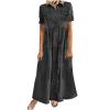 2025 Fashion Casual Dress for Women's Vintage Short Sleeve Jean Shirt Long Dresses Button Up Shift Denim Maxi Dress view 1