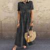2025 Fashion Casual Dress for Women's Vintage Short Sleeve Jean Shirt Long Dresses Button Up Shift Denim Maxi Dress view 2
