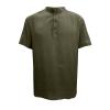 QWENTMTNTY Mens Summer Cotton Linen Shirt Short Sleeve V Neck Button Up Henleys Casual T Shirts Fashion Desinger Beach Wear Army Green view 2