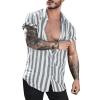 Men's Classic Striped Beach Shirts Cotton Linen Casual Button Down Short Seeve Tops Trendy 2022 Loose Holiday T-Shirts Gray view 1