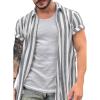 Men's Classic Striped Beach Shirts Cotton Linen Casual Button Down Short Seeve Tops Trendy 2022 Loose Holiday T-Shirts Gray view 2