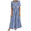 2025 Fashion Casual Dress for Women's Vintage Short Sleeve Jean Shirt Long Dresses Button Up Shift Denim Maxi Dress view 1