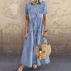 2025 Fashion Casual Dress for Women's Vintage Short Sleeve Jean Shirt Long Dresses Button Up Shift Denim Maxi Dress view 2
