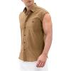 Mens Sleeveless Shirts Linen Cotton Casual Button Down Collar Muscle T-Shirts Regular Fit Cut Off Solid Tees Tops Pocket Khaki view 1