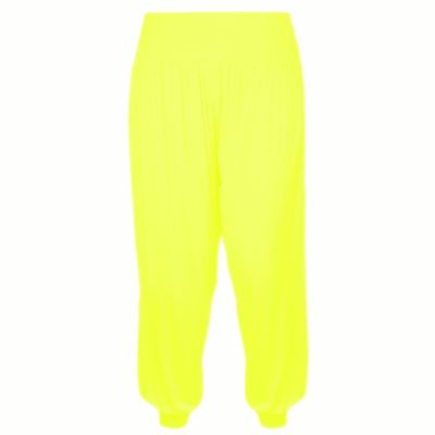 Girls Harem Pants Ali Baba Trousers Loose Casual Baggy Pant Sports Dance Elastic Yoga Leggings Childrens Florescent Flared Fancy Dress Kids Comfy Relaxed High Waist Trouser Neon Yellow 5-6 Years