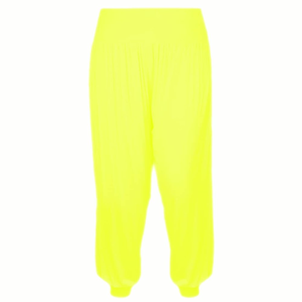 Girls Harem Pants Ali Baba Trousers Loose Casual Baggy Pant Sports Dance Elastic Yoga Leggings Childrens Florescent Flared Fancy Dress Kids Comfy Relaxed High Waist Trouser Neon Yellow 5-6 Years