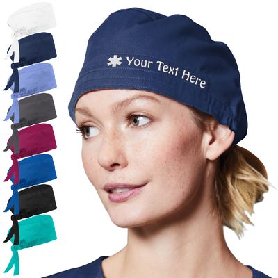 Personalized Embroidered Unisex Scrub Cap w/Medical Specialty ICON & Name, Text, 15 Thread Colors, 6 Fonts - Surgical for Women, Men Adjustable Working Navy Blue, One Size
