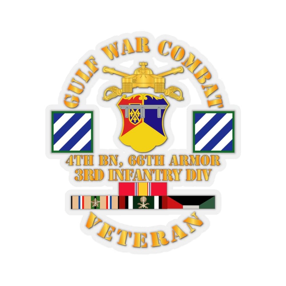 Kiss-Cut Stickers - Gulf War Combat Armor Vet w 4th Bn 66th Armor - 3rd ID wo Map (4"x4", Transparent)