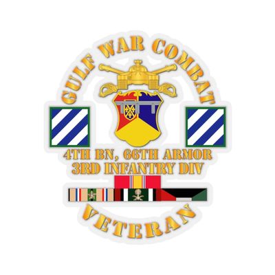 Kiss-Cut Stickers - Gulf War Combat Armor Vet w 4th Bn 66th Armor - 3rd ID wo Map (6"x6", White)