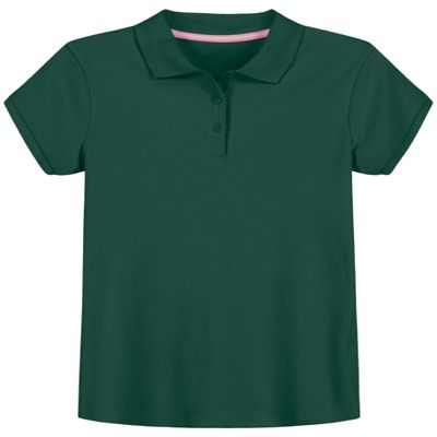 Izod Girls School Uniform Short Sleeve Interlock Polo, Forest Green, 3T