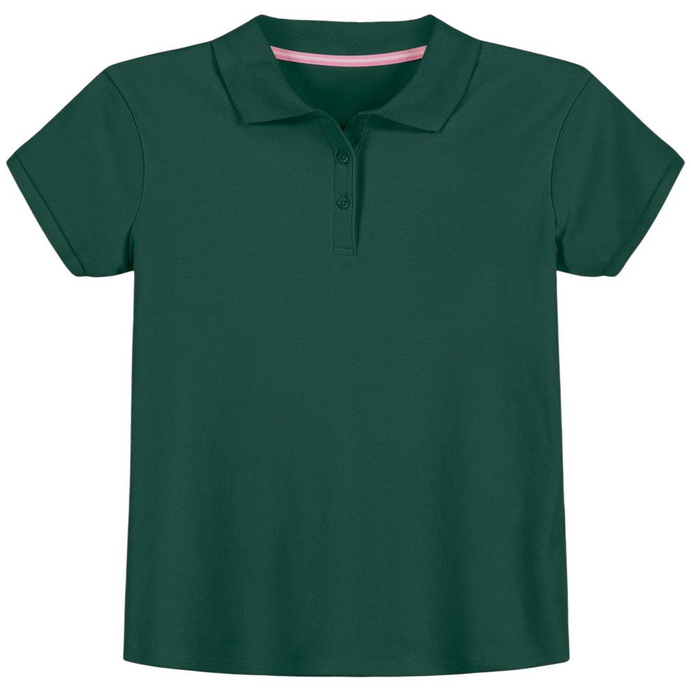 Izod Girls School Uniform Short Sleeve Interlock Polo, Forest Green, 3T